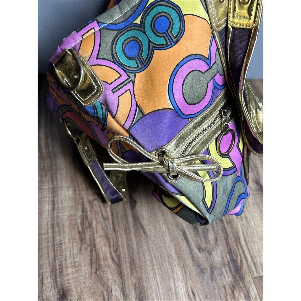 Coach Y2K Poppy Bag Multi-Colored Purse Shoulder Handbag Signature Canvas Used - Picture 8 of 9